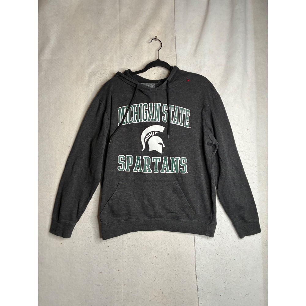 Michigan State Spartans Hoodie Mens Medium Charcoal Gray Fleece Sweatshirt MSU